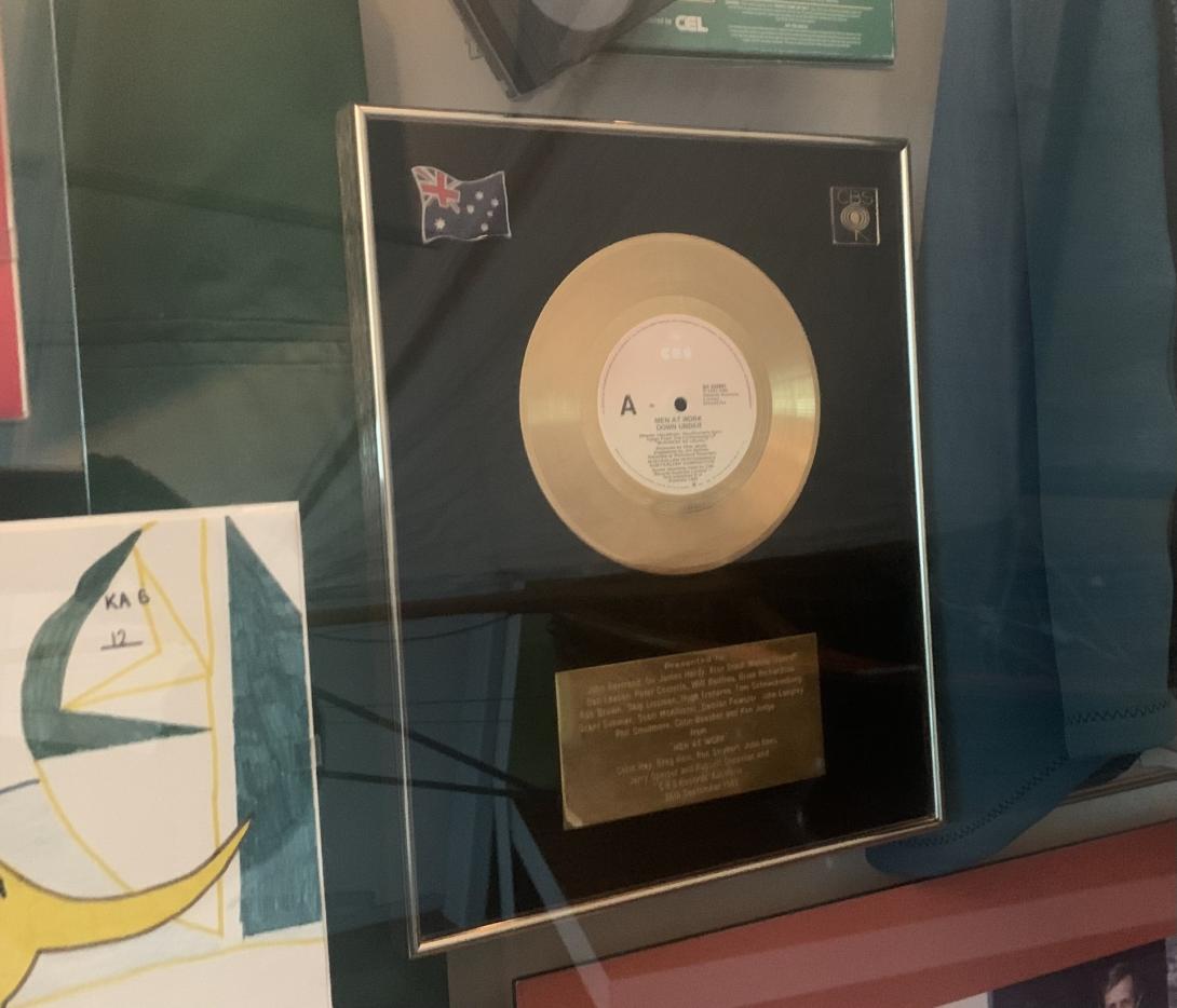 Framed golden record of the song ‘Down Under’ by Australian rock band Men at Work