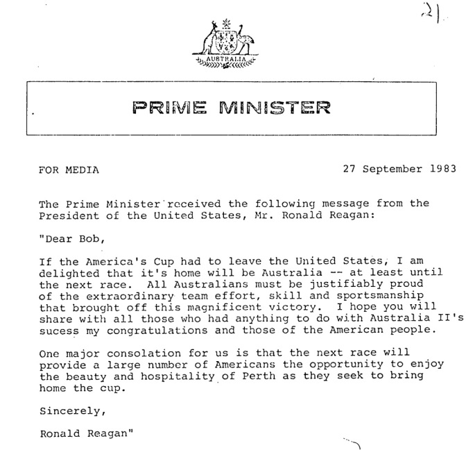 A typewritten memo with the Australian Government logo and heading "Prime Minister."