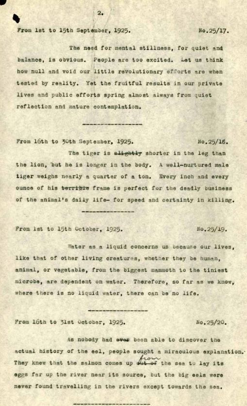 A typewritten yellowed paper with long and difficult paragraphs of text.