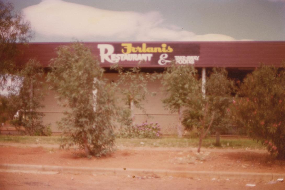 Brown building with sign reading "Forlani's Restaurant & Take-Away Foods."
