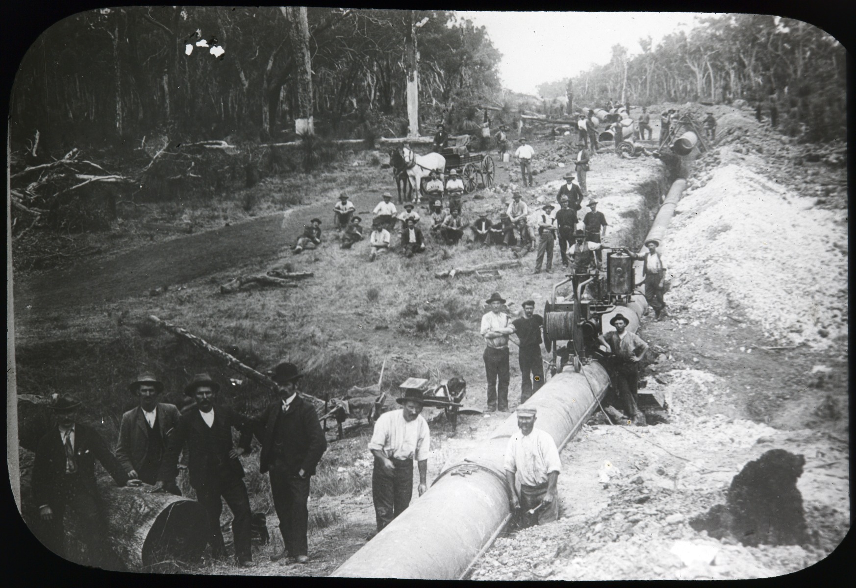 Laying pipes across Darling Ranges, 1902
