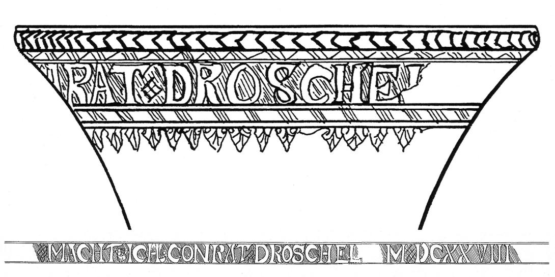 Line drawing of wide end of a trumpet, which is decorative.