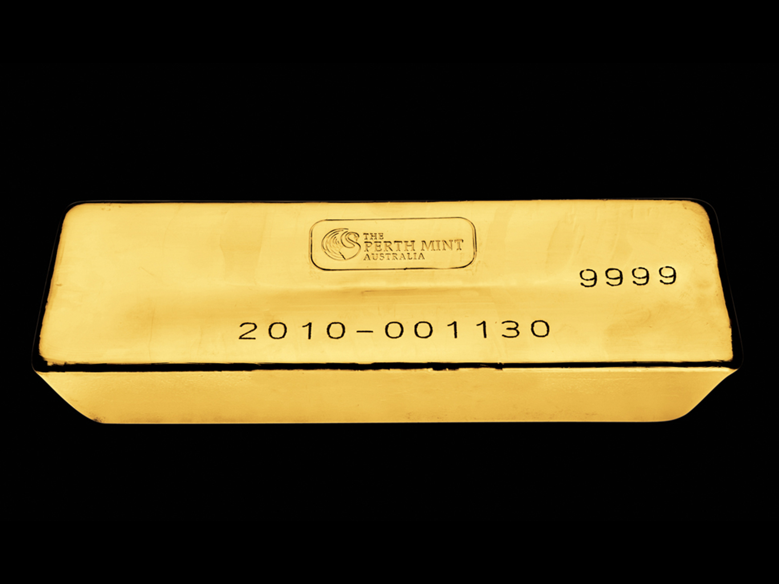400 troy ounce cast gold bar marked 9999 purity and stamped 'The Perth Mint'