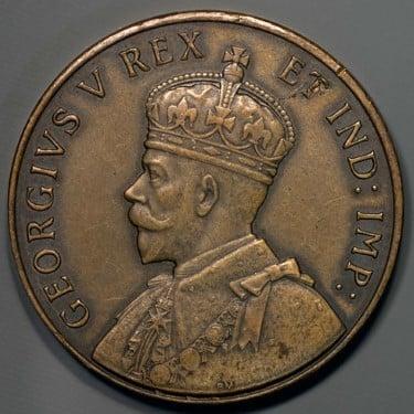 Obverse of bronze medal 'GEORGIVS V REX ET IND : IMP :' with bust of King George V