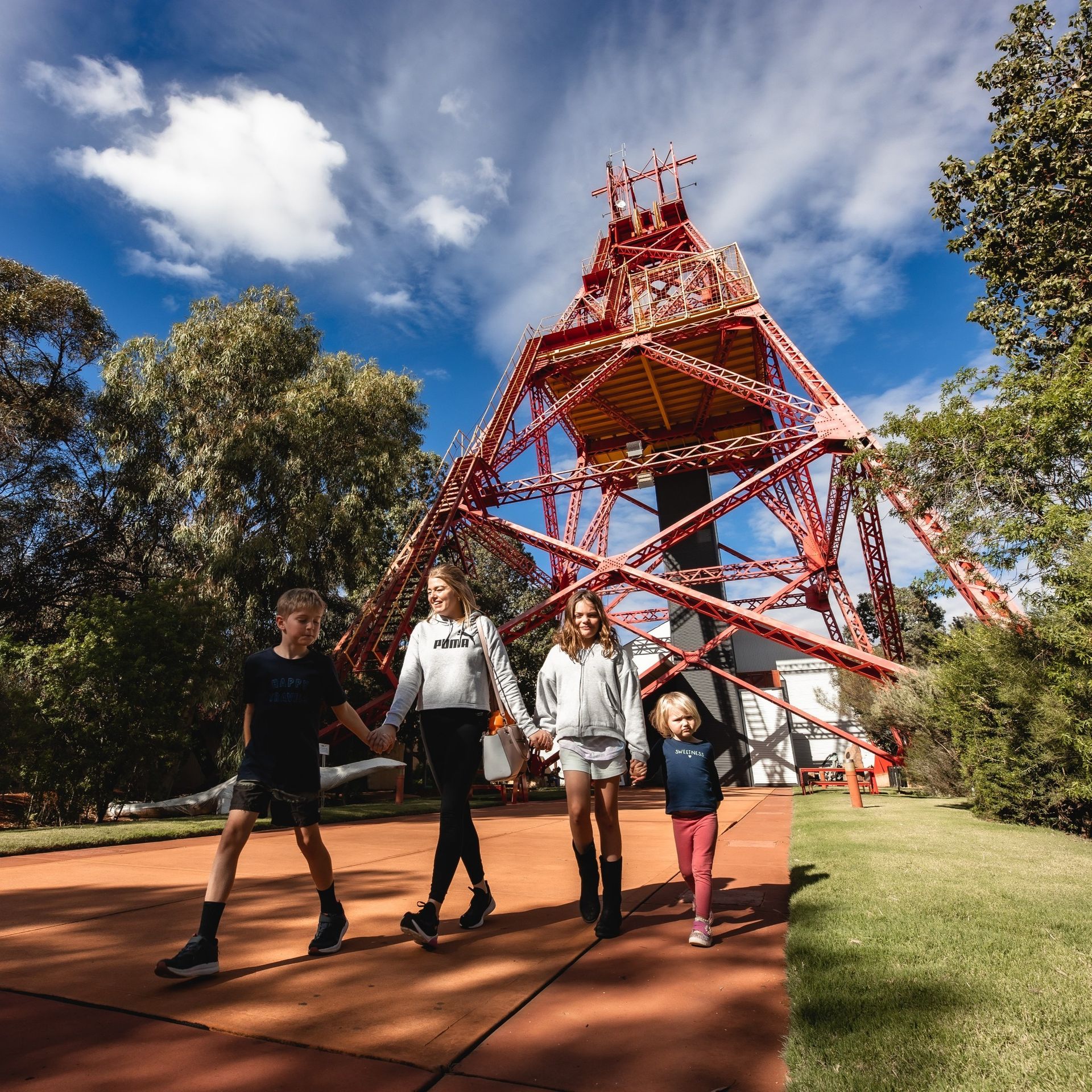 Kids in front of the head frame