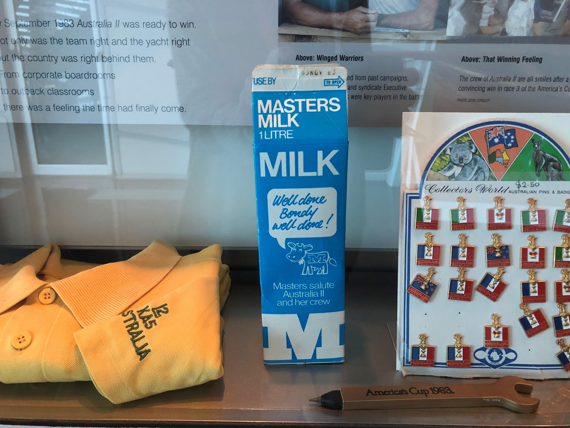 An old blue milk carton labelled 'Masters Milk.' The expiry date is November 1983.