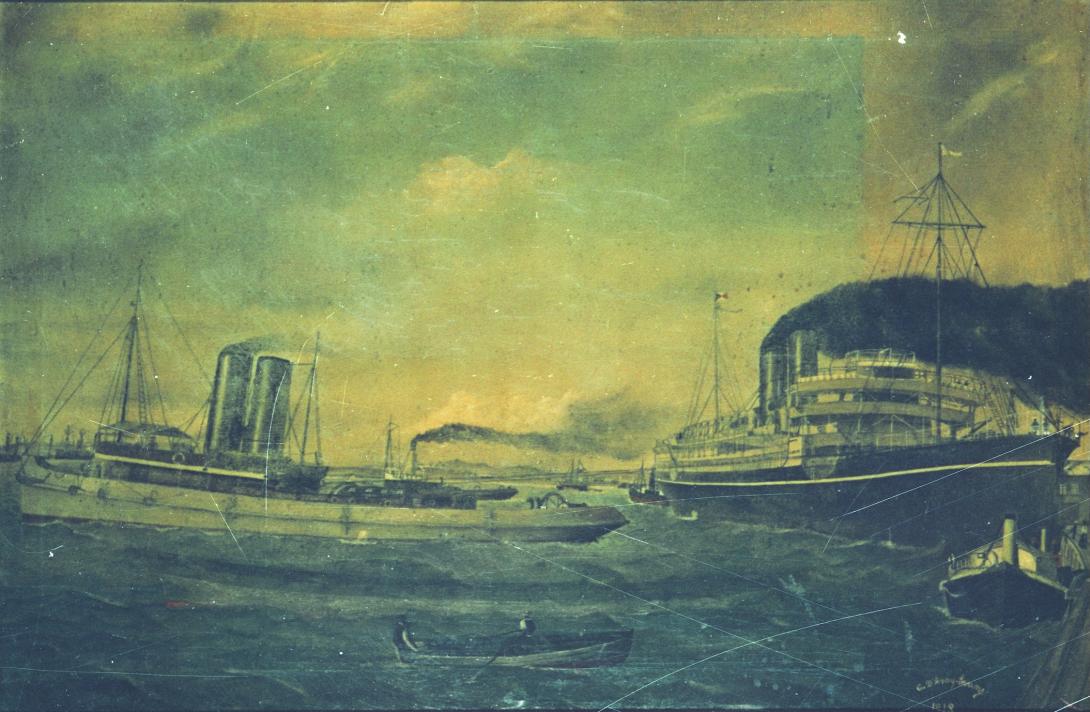 tug boat pulls bow of passenger liner away from the wharf
