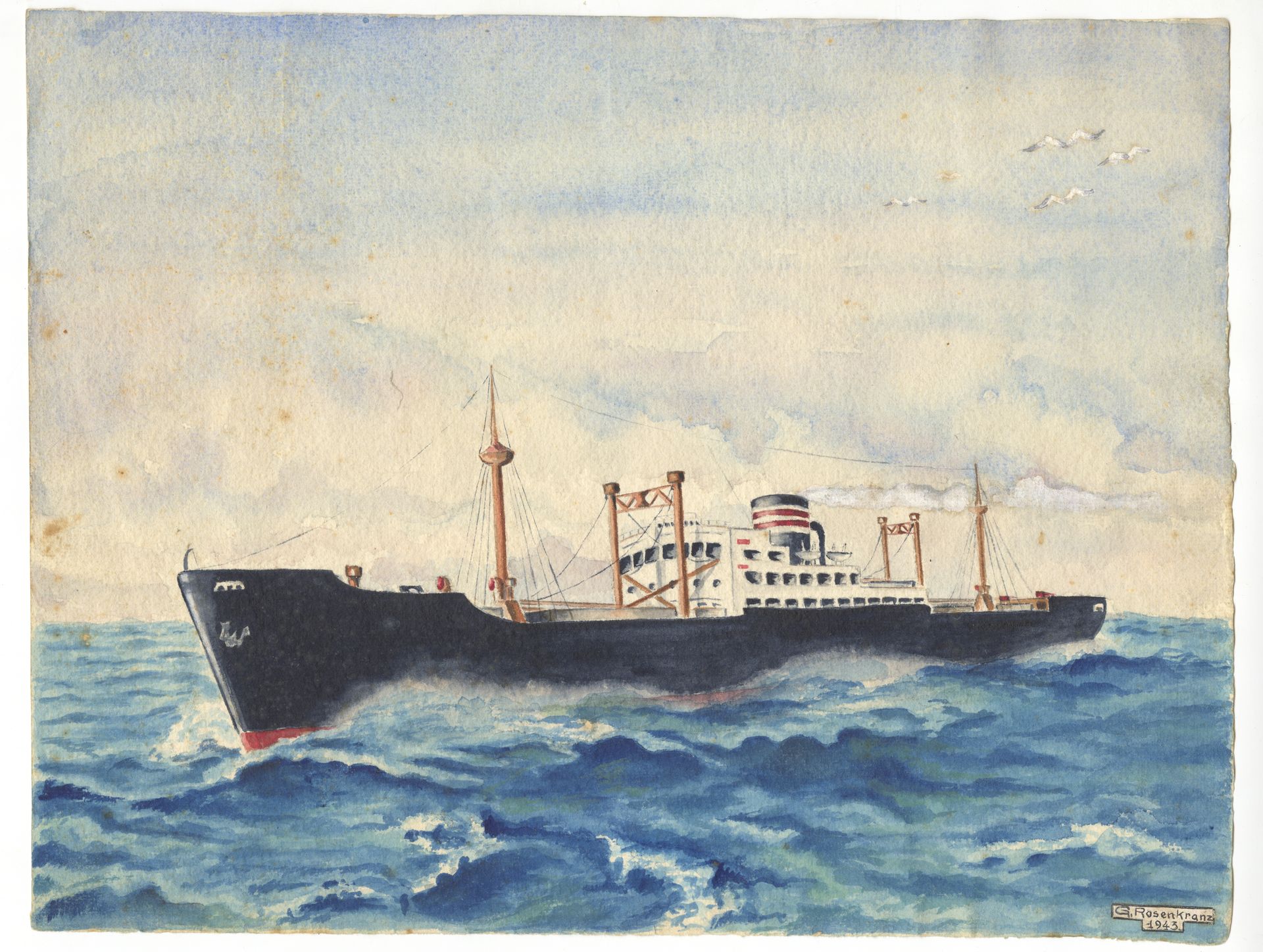 Ship at sea in swell